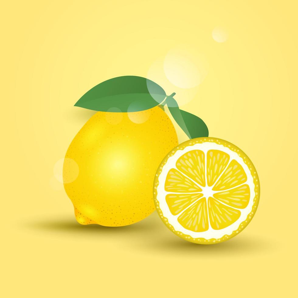 realistische frische zitronenillustration. gelbe zitronenfrucht mit textur vektor