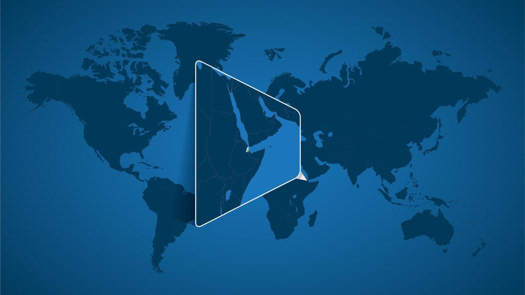 Detaillierte Weltkarte mit angehefteter vergrößerter Karte von Dschibuti und den Nachbarländern. vektor