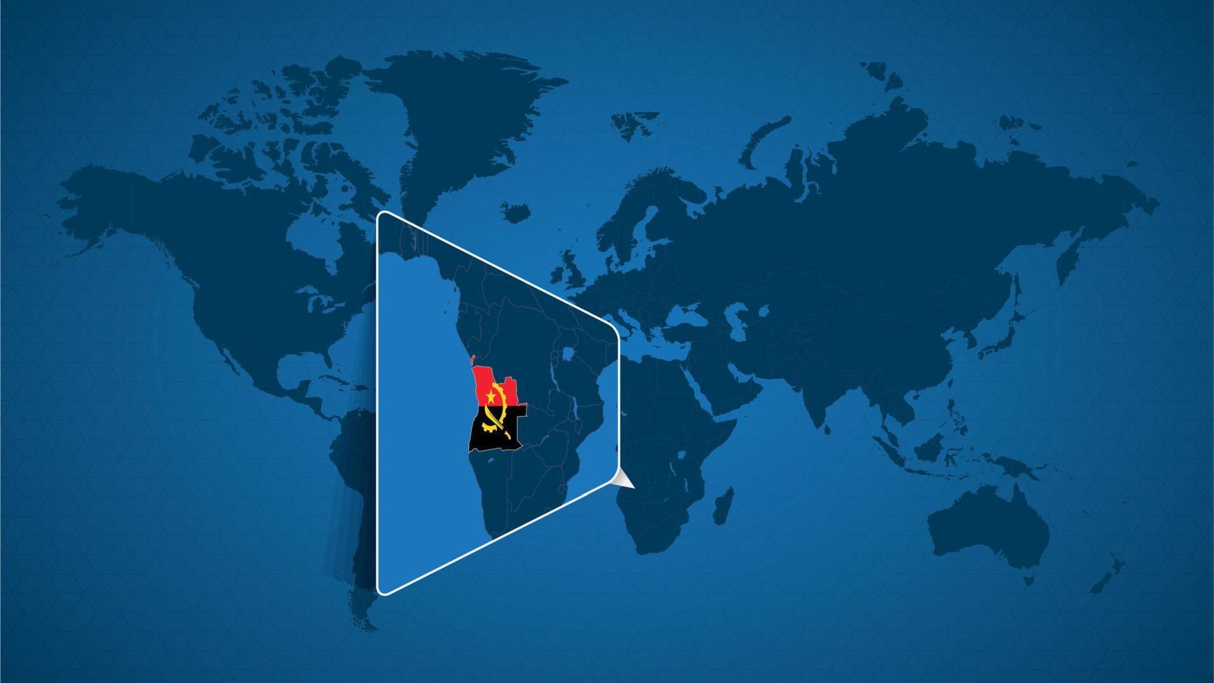 detaljerad världskarta med nålad förstorad karta över angola och angränsande länder. vektor