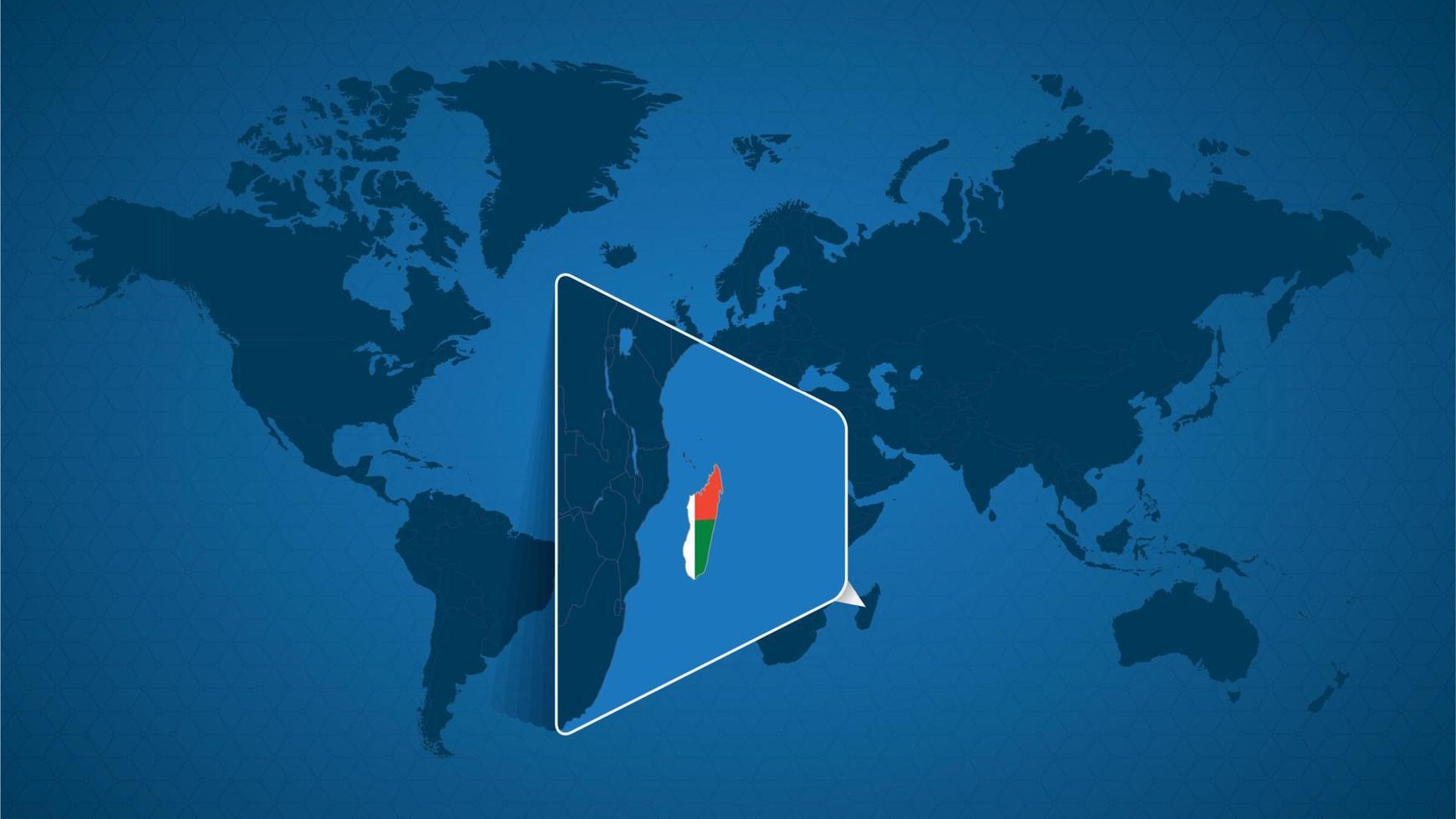 Detaillierte Weltkarte mit angehefteter vergrößerter Karte von Madagaskar und den Nachbarländern. vektor