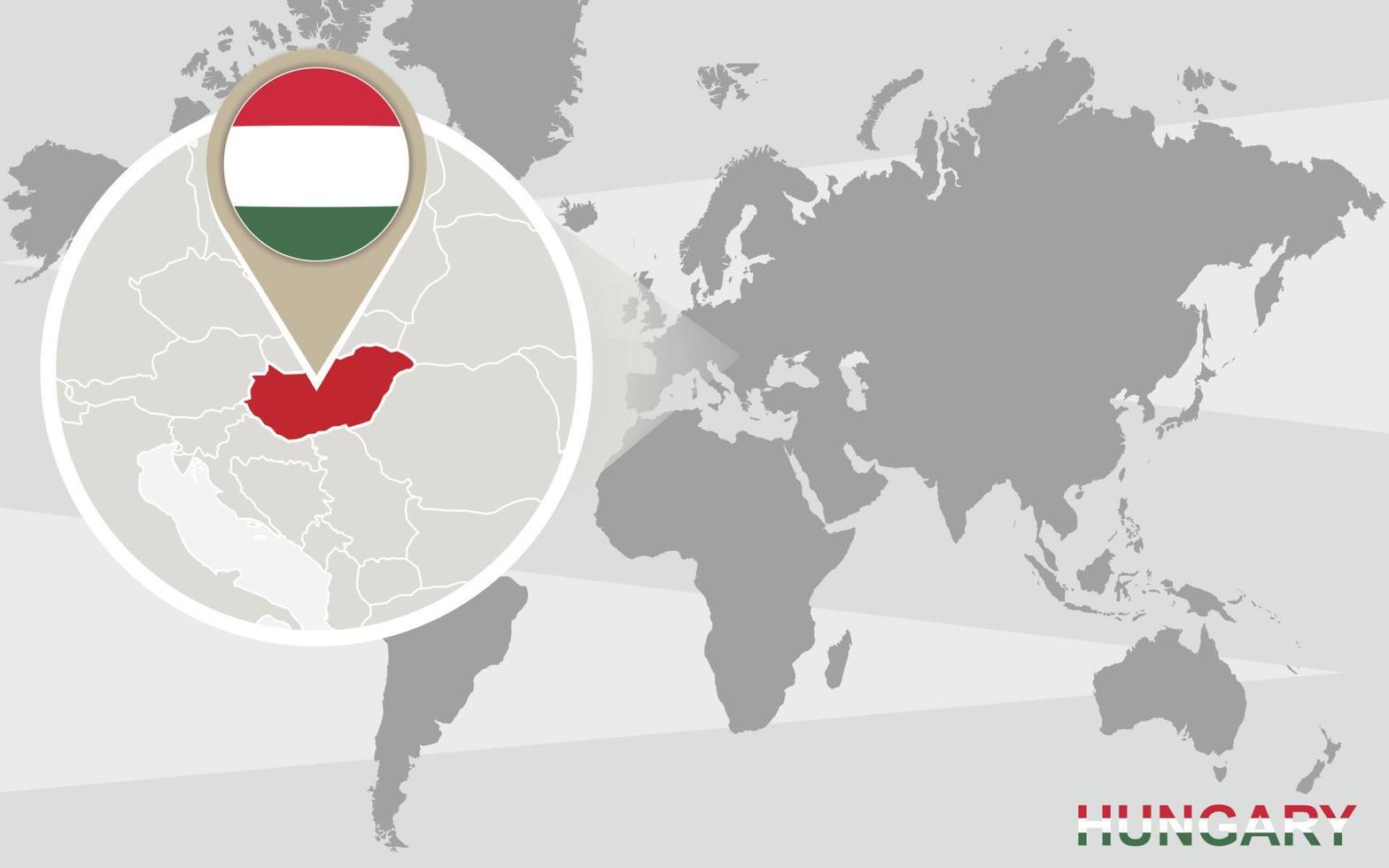 världskarta med förstorade Ungern vektor
