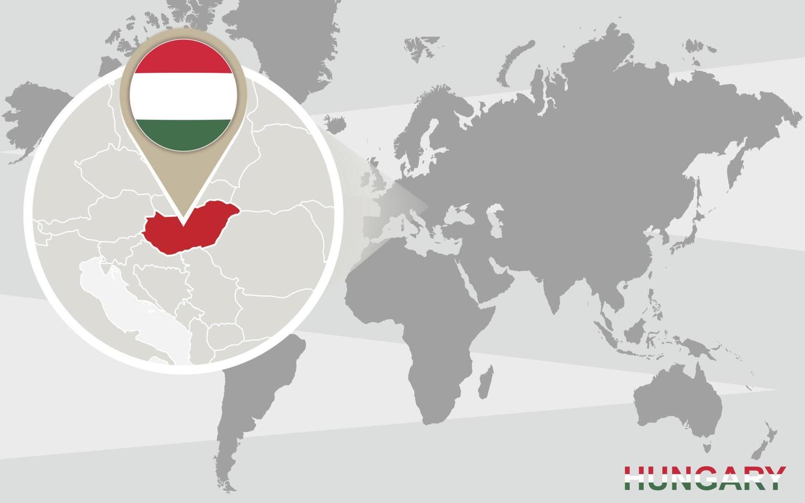 Weltkarte mit vergrößertem Ungarn vektor