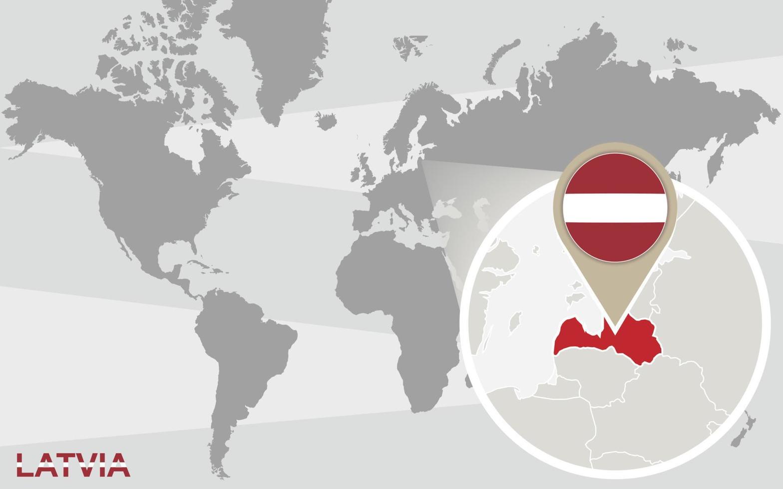 Weltkarte mit vergrößertem Lettland vektor