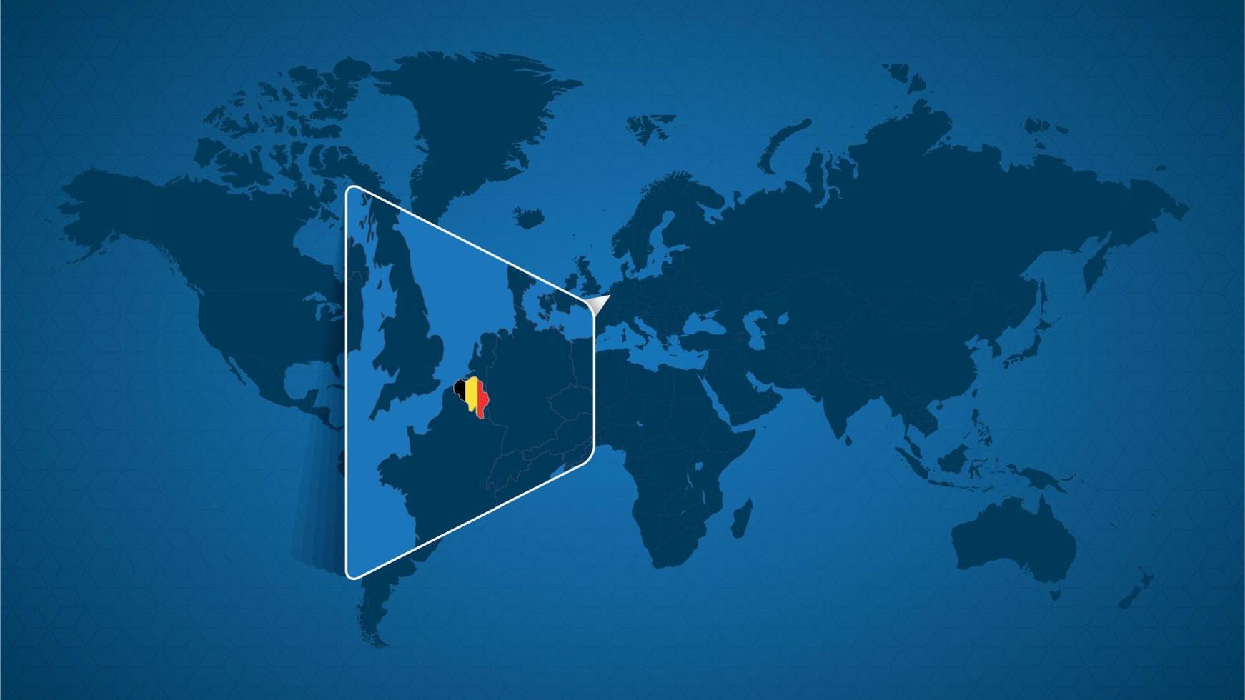 detaljerad världskarta med nålad förstorad karta över Belgien och angränsande länder. vektor
