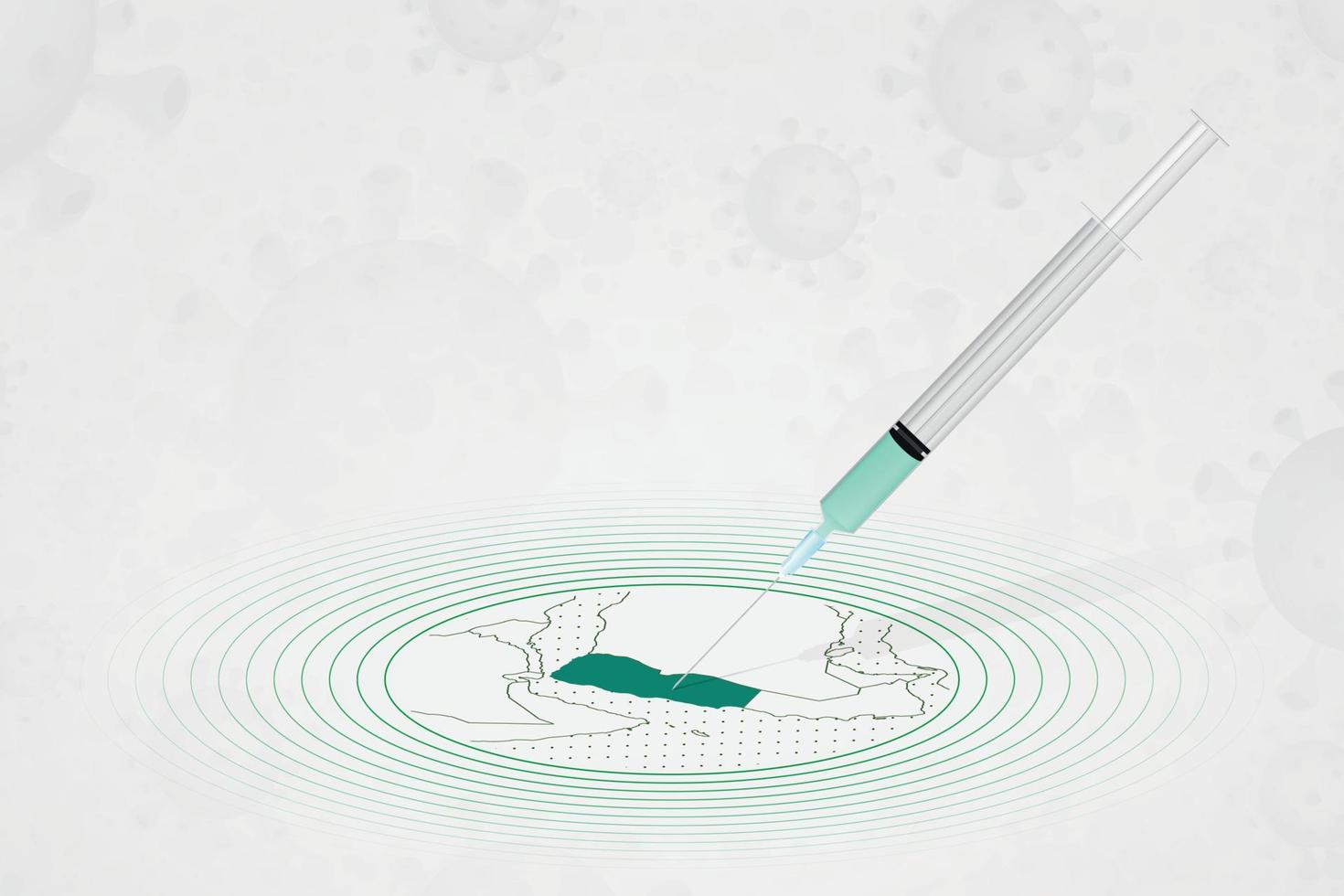 Jemen vaccinationskoncept, vaccininjektion i karta över jemen. vaccin och vaccination mot coronavirus, covid-19. vektor