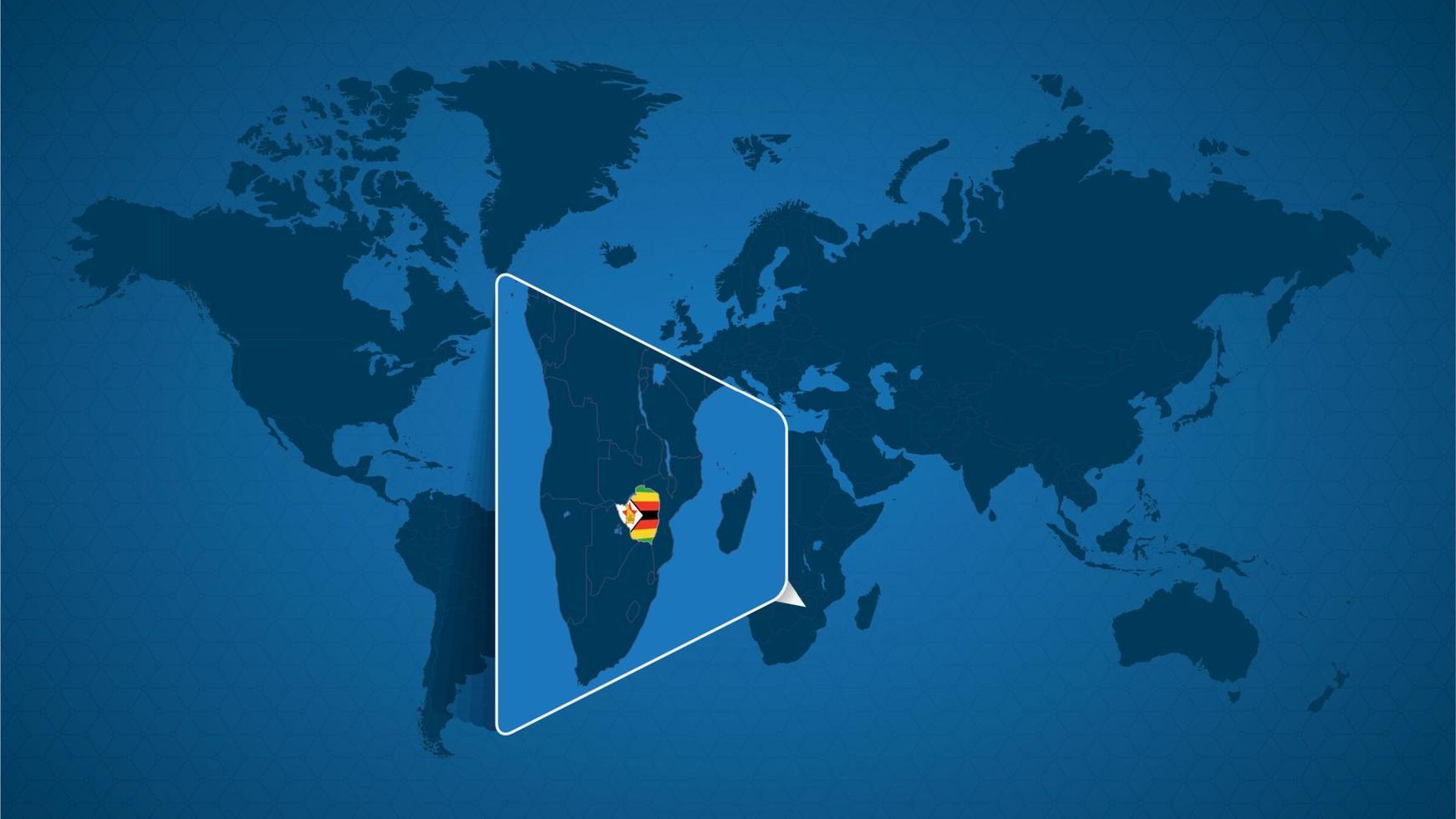 detaljerad världskarta med nålad förstorad karta över zimbabwe och angränsande länder. vektor