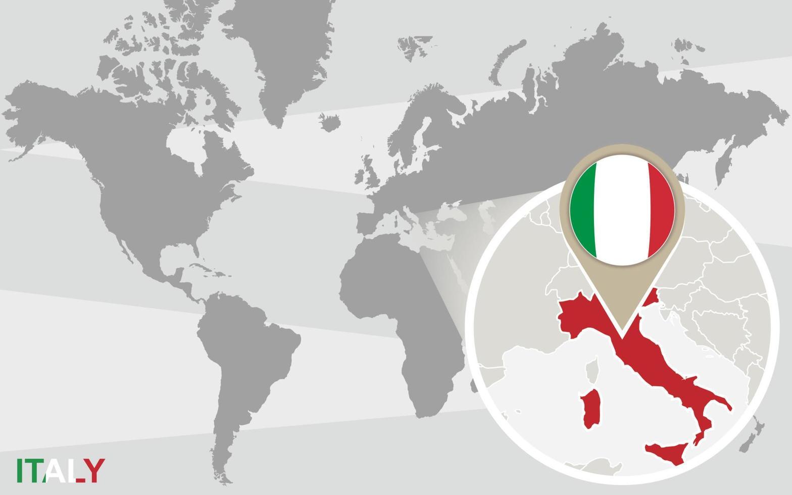 världskarta med förstorade Italien vektor