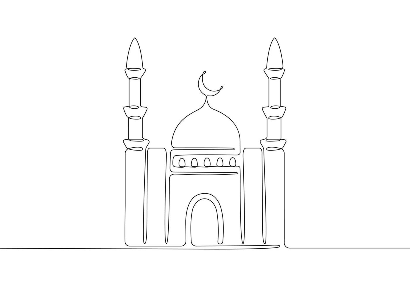 en rad ritning islamisk moské byggnad. kontinuerlig linje vektor minimalistisk design.