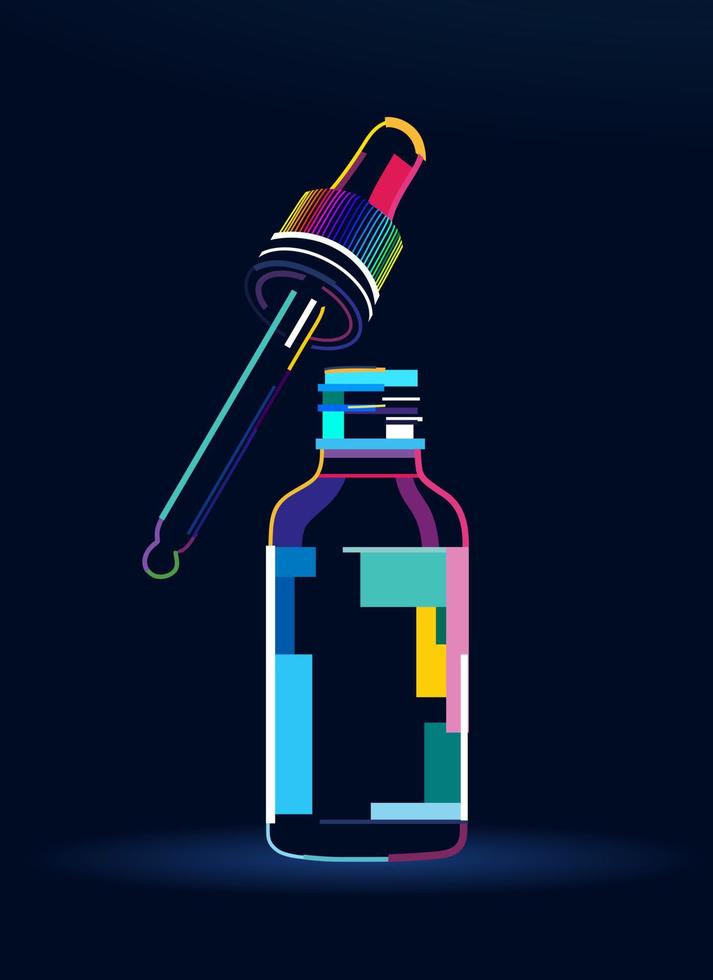 abstrakte kosmetische Tropfflasche. Serumflasche mit Tropfenpipettenmodell. flasche für medizin aus bunten farben. farbige Zeichnung. Vektor-Illustration von Farben vektor