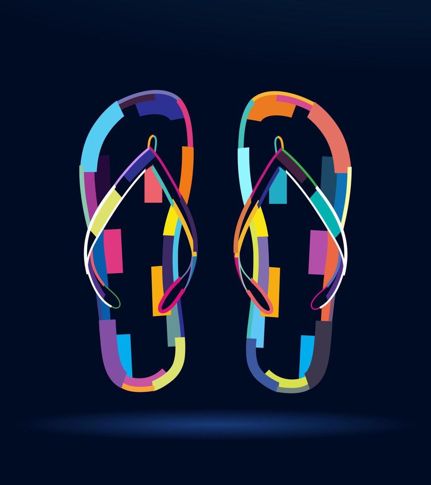 abstrakte Flip-Flops, Hausschuhe, Strandschiefer, Sandalen aus bunten Farben, bunte Zeichnung. Vektor-Illustration von Farben vektor