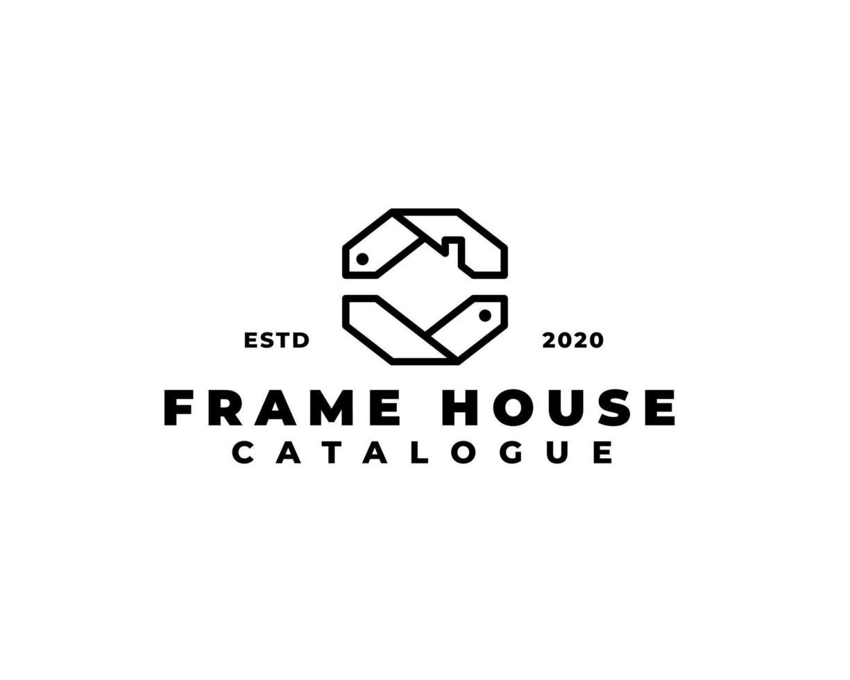 Rahmenhaus-Katalog-Logo-Design. umriss haus immobilien und immobilien firmenlogo vektor