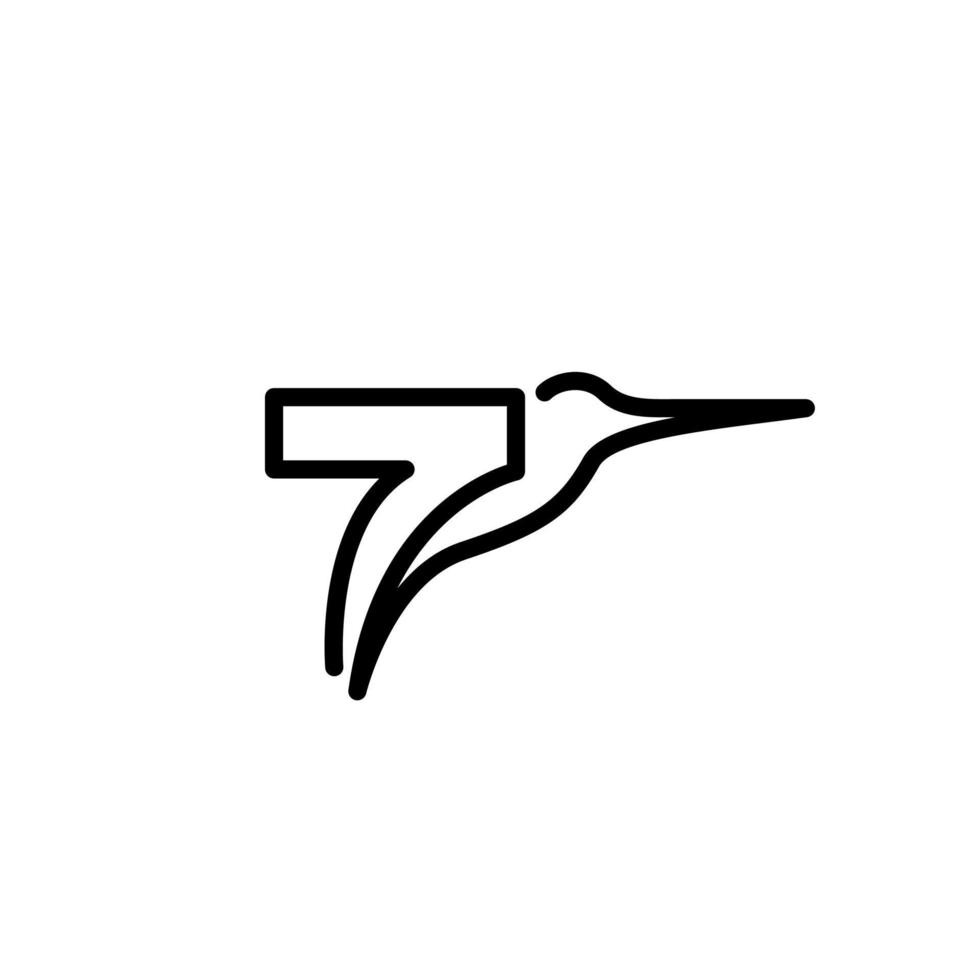 Umriss Kolibri-Logo. Kolibri-Silhouette. Nummer 7 Anfangslogo. vektor