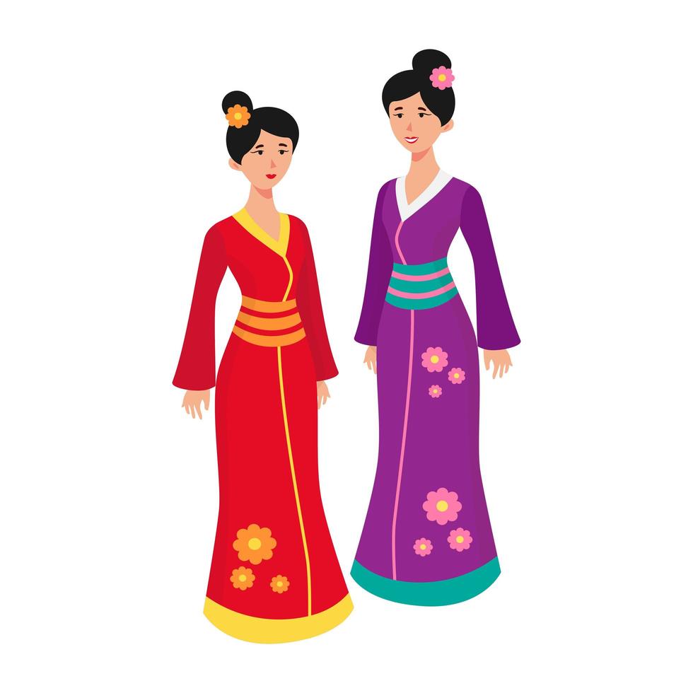 kvinnor i kinesiska festliga folkkläder - vektor