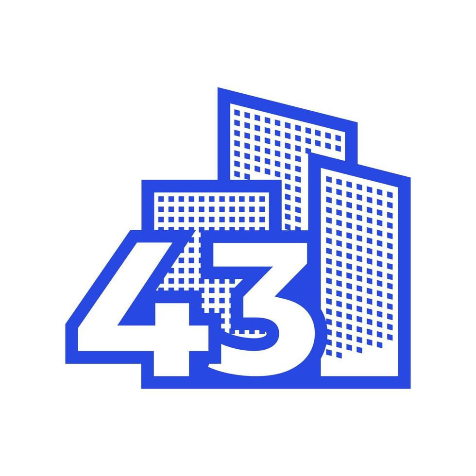 nummer 43 med byggnadslogotyp design vektor grafisk symbol ikon illustration kreativ idé