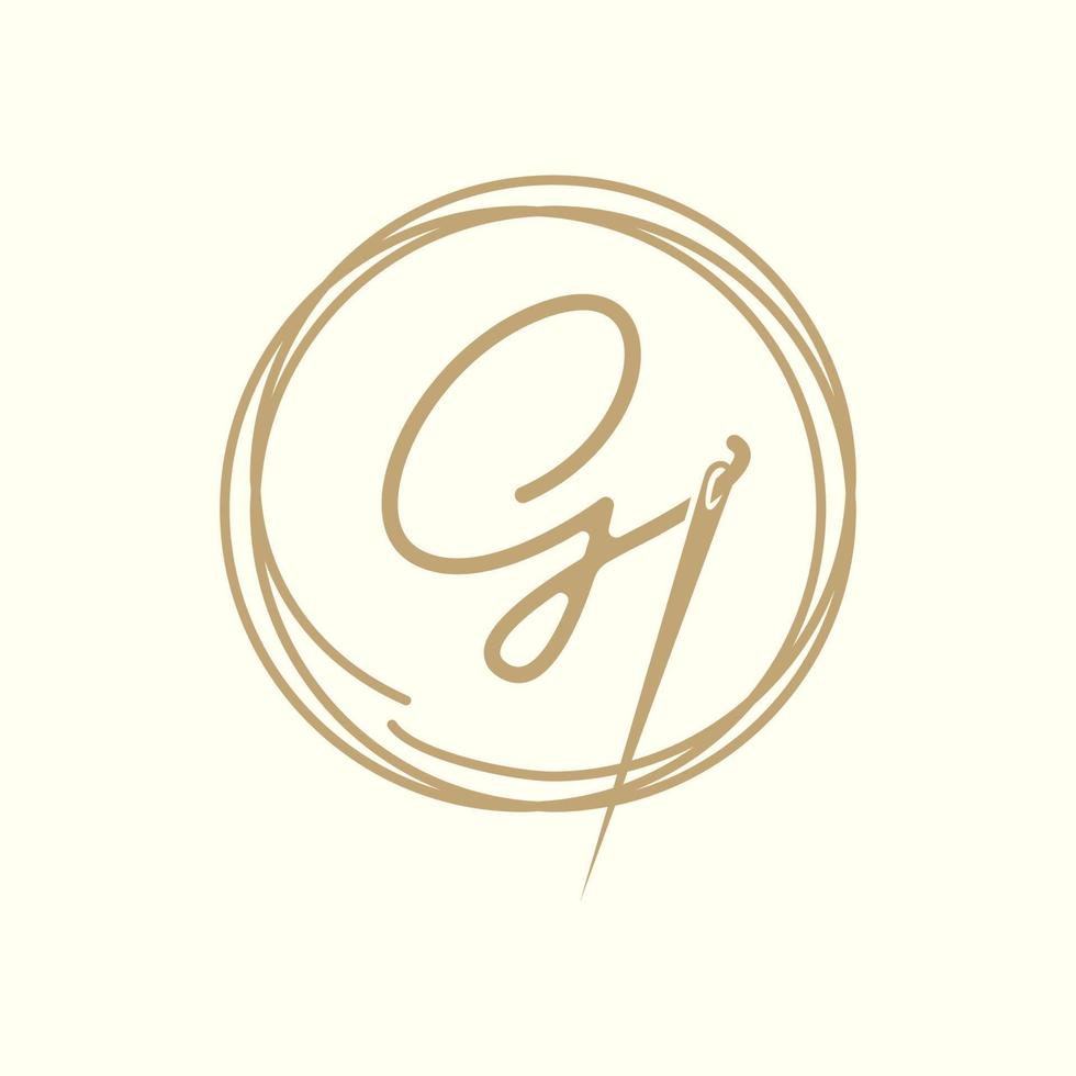 bokstaven g med garn nål skräddarsy logo design vektor grafisk symbol ikon illustration kreativ idé
