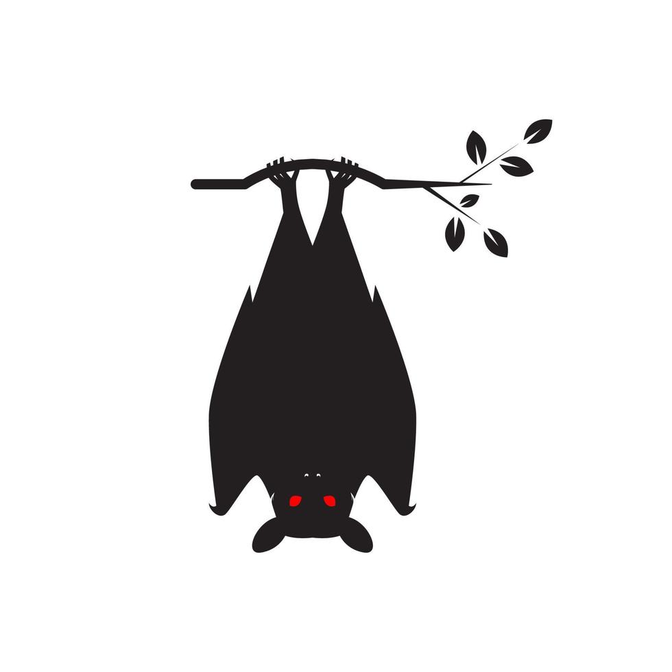 Schwarze Fledermaus, die an einem Zweiglogo-Design hängt, Vektorgrafik-Symbol-Icon-Illustration kreative Idee vektor