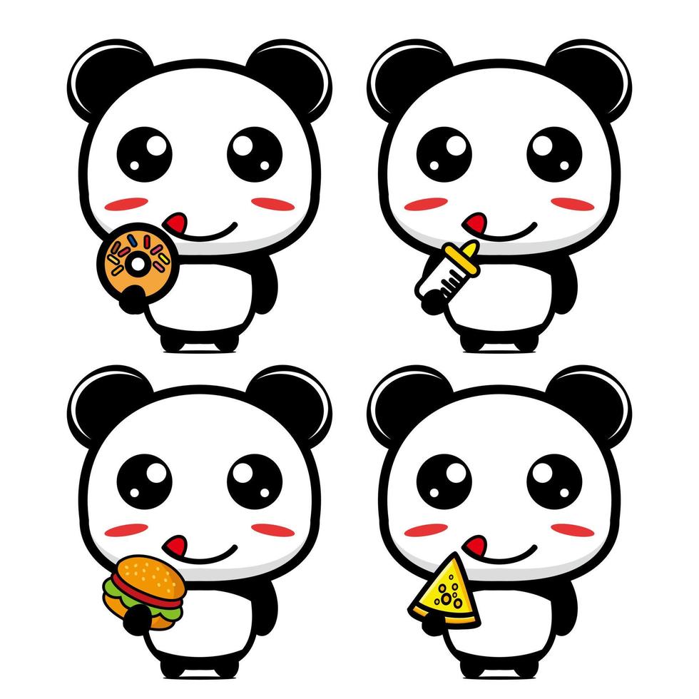Set-Sammlung von niedlichem Panda-Maskottchen-Design. getrennt auf einem weißen Hintergrund. niedliches charakter-maskottchen-logo-ideenbündelkonzept vektor