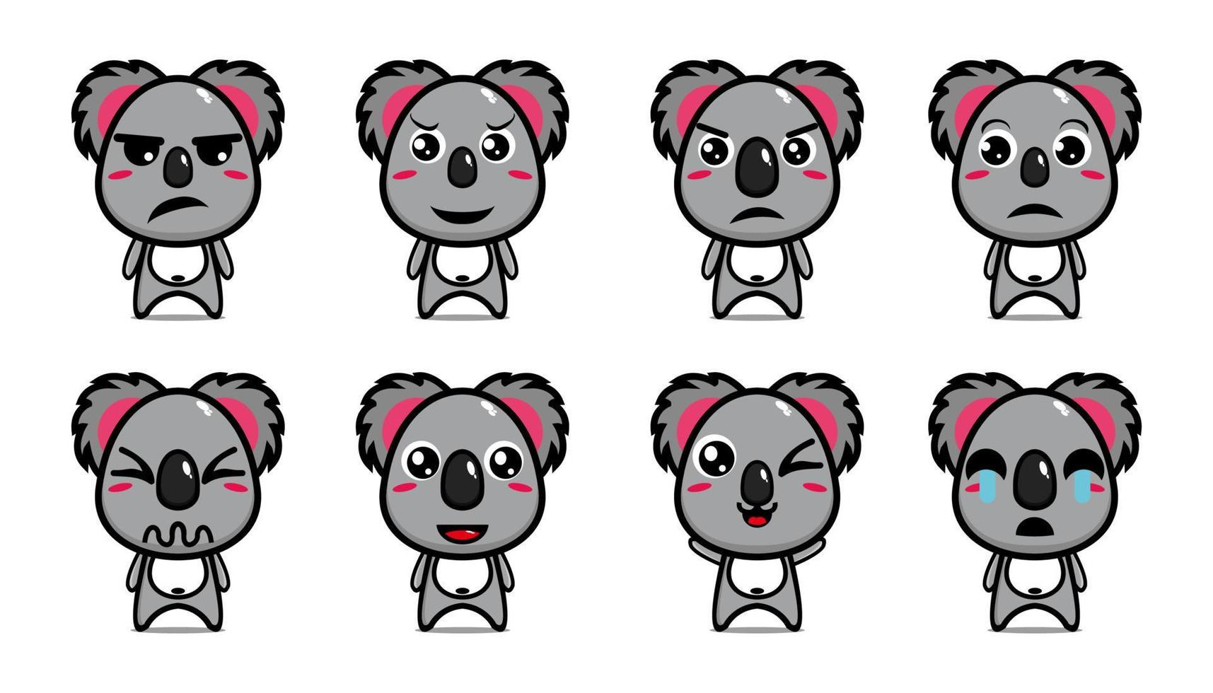 Set-Sammlung von niedlichem Koala-Maskottchen-Design. isoliert auf weißem Hintergrund. niedliches charakter-maskottchen-logo-ideenbündelkonzept vektor