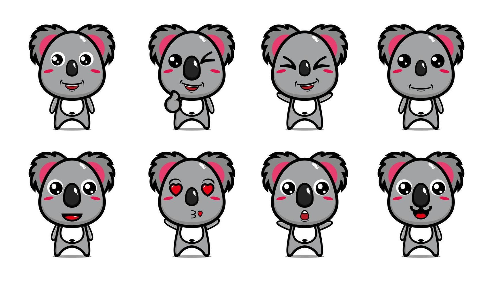 Set-Sammlung von niedlichem Koala-Maskottchen-Design. isoliert auf weißem Hintergrund. niedliches charakter-maskottchen-logo-ideenbündelkonzept vektor