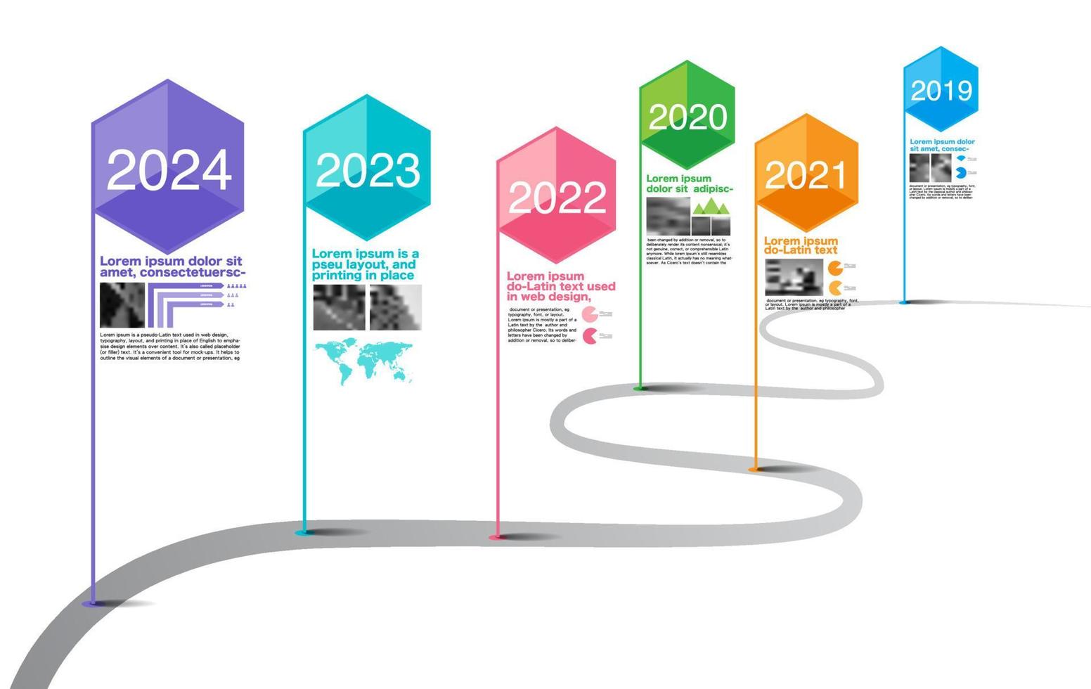 Meilensteinunternehmen, Zeitachse, Fahrplan, Infografik-Vektor. vektor