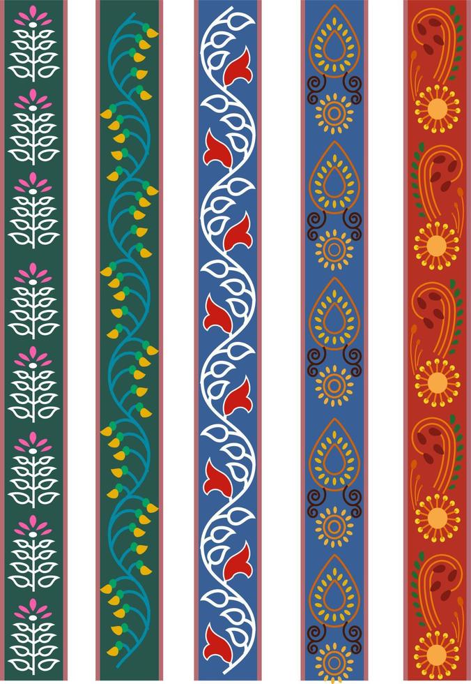 färgglada kalamkari vektor gränsdesign. indisk traditionell illustration för textil branding