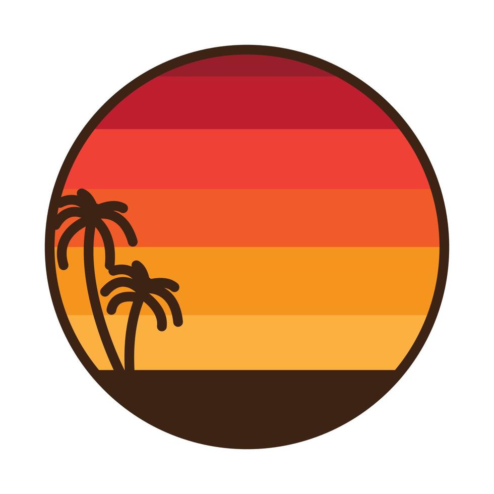 abstrakt solnedgång med coconut tree logotyp symbol vektor ikon illustration grafisk design