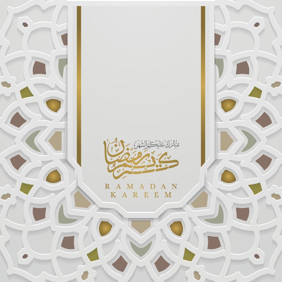 ramadan kareem gratulationskort islamiskt blommönster vektordesign med vacker arabisk kalligrafi för bakgrund, tapeter, banderoll, omslag, flygblad. översättning av text välsignade festival vektor