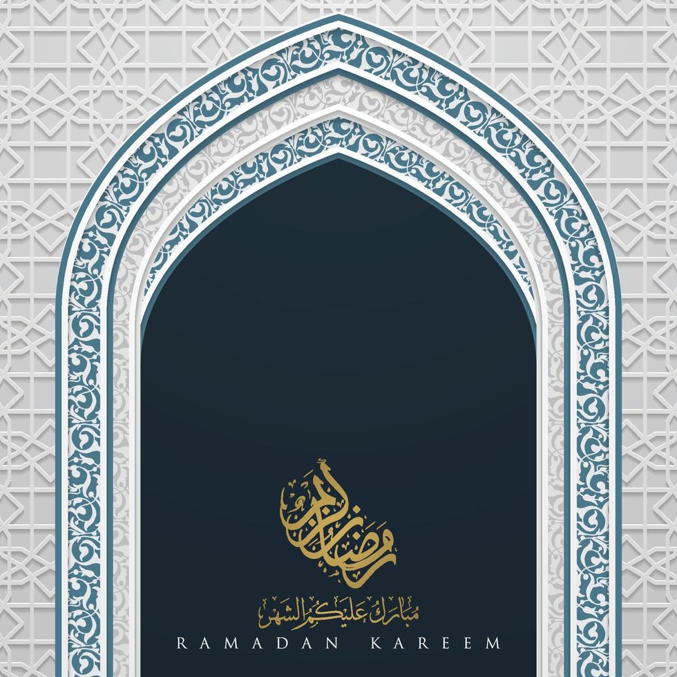 ramadan kareem grußkarte islamisches blumenmuster vektordesign mit schöner arabischer kalligraphie für hintergrund, tapete, banner, cover, flyer. Übersetzung des Textes gesegnetes Fest vektor