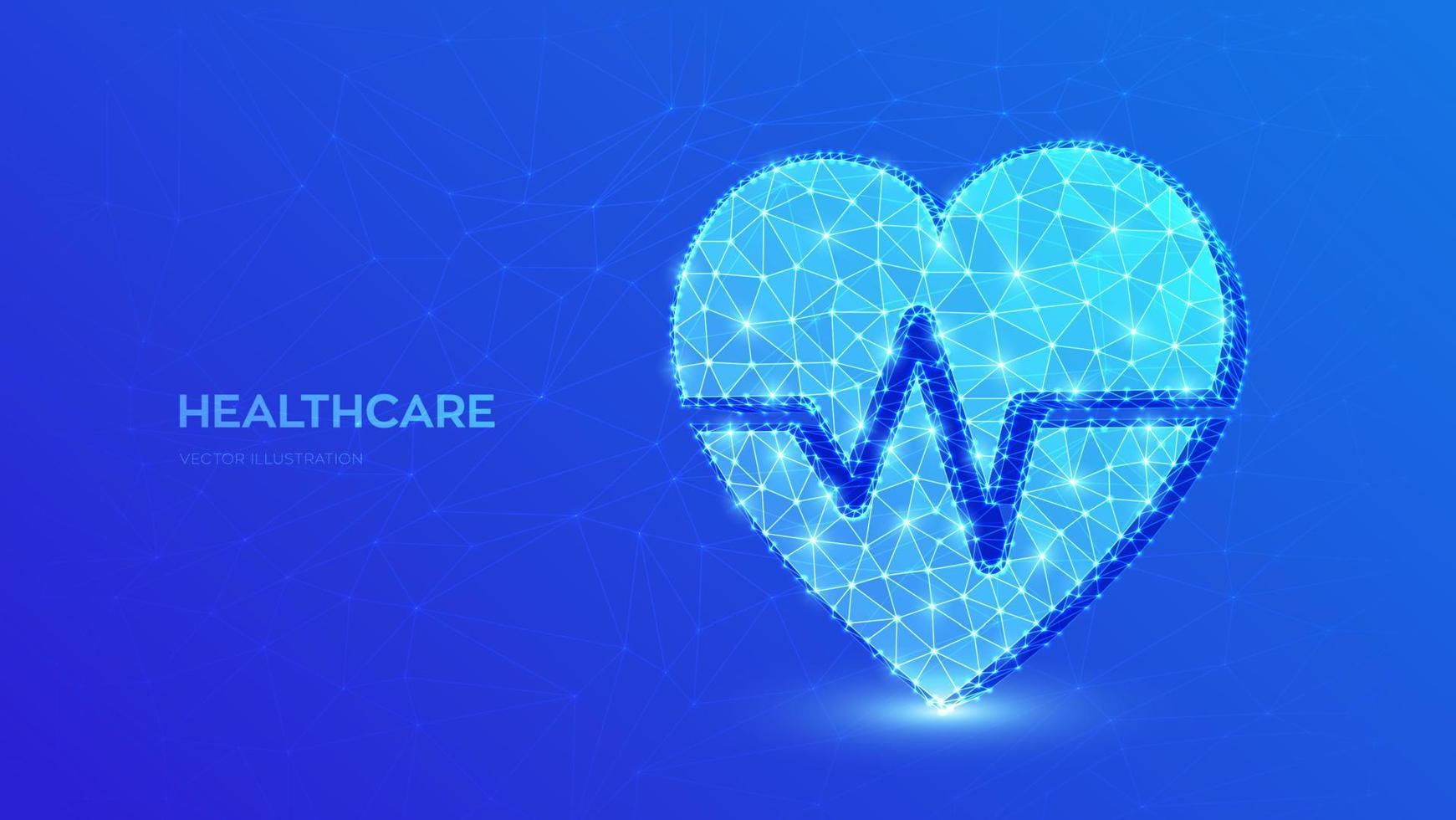 Gesundheits-, Medizin- und Kardiologiekonzept. Herzsymbol mit Herzschlaglinie. abstraktes niedriges polygonales Herz mit EKG-Linie - Symbol für Medizin, medizinische Versorgung, Notdienst. Vektor-Illustration. vektor