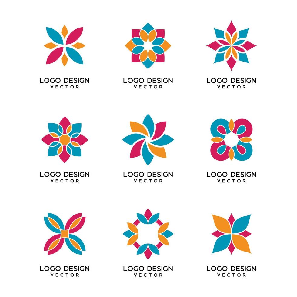 abstrakt färgglad blomma logotyp design set vektor