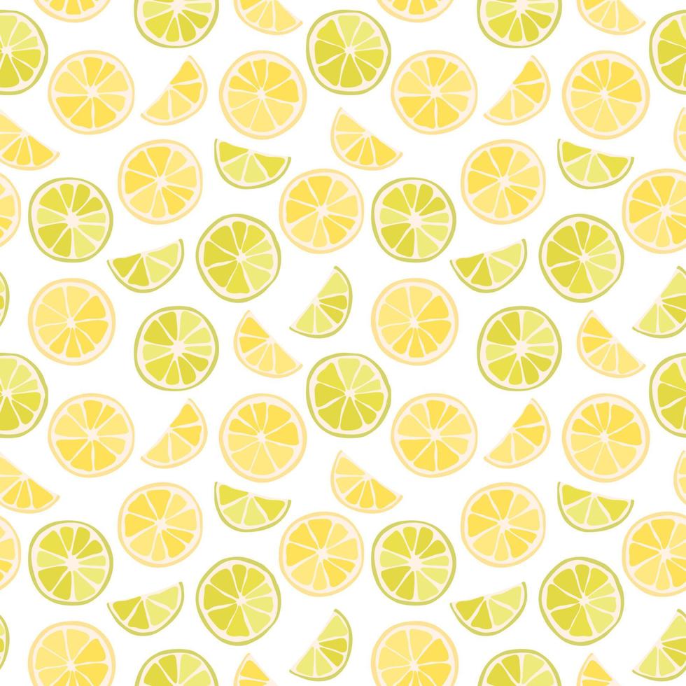 vektor sömlösa mönster av citrusfrukter, limeskivor, apelsiner, citroner. abstrakt bakgrund, tapeter. naturlig ekologisk mat illustration, saftiga frukter