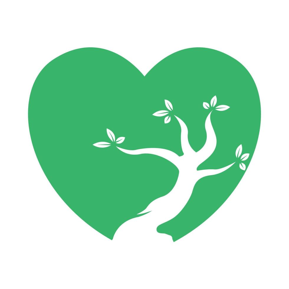 kärlek form med träd bonsai logotyp symbol vektor ikon illustration grafisk design