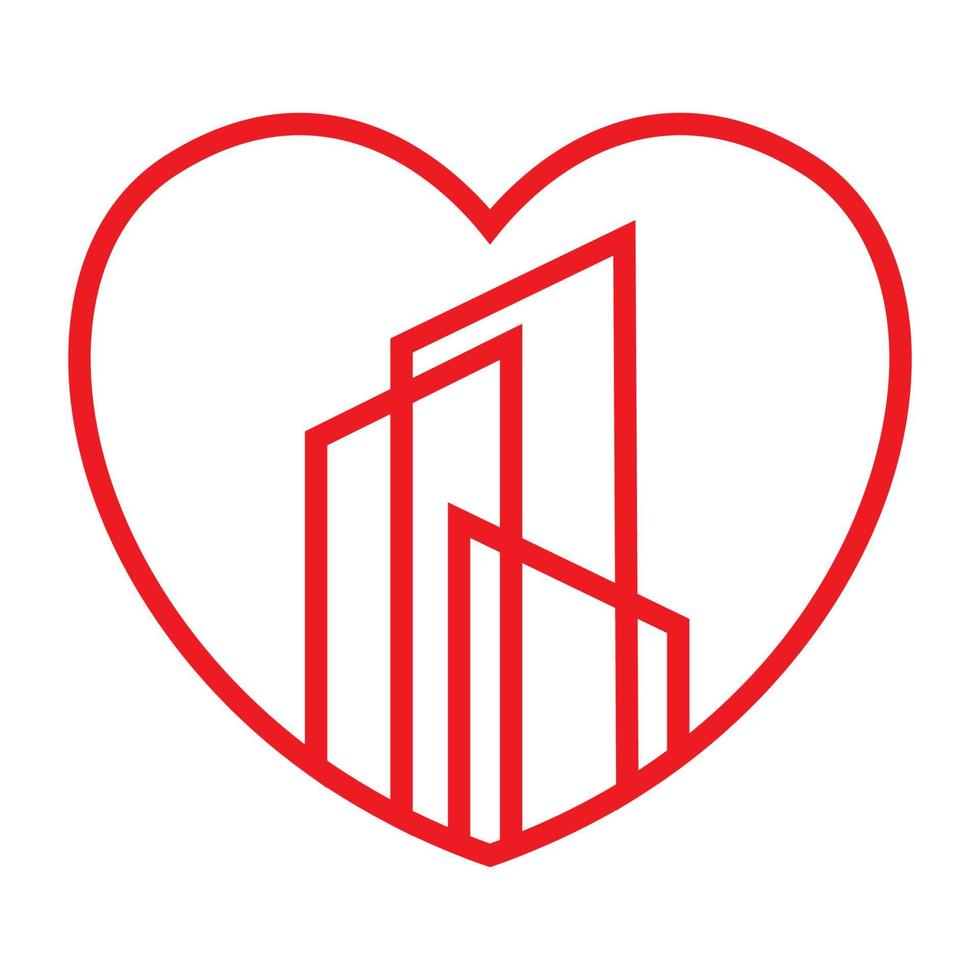 linje form kärlek med skyskrapa logotyp design vektor grafisk symbol ikon illustration kreativ idé