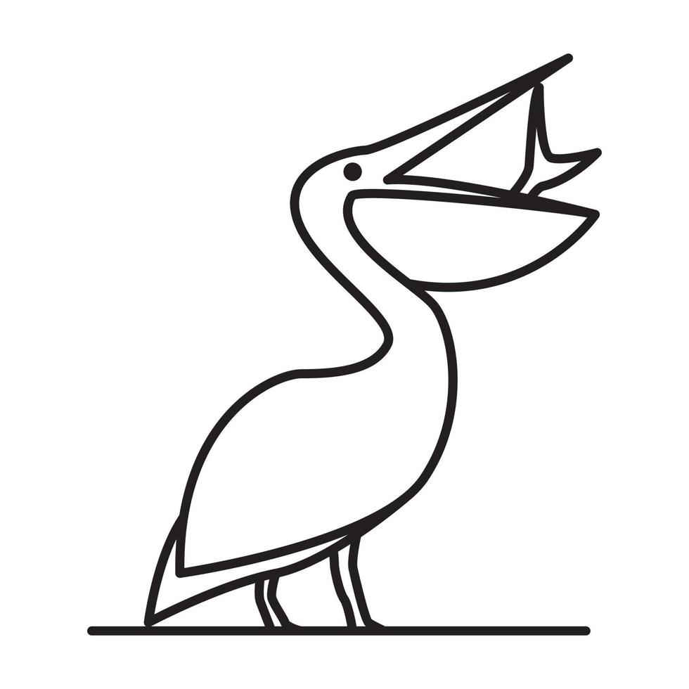 Linien Vogelpelikan mit Fisch Logo Symbol Vektor Icon Illustration Grafikdesign