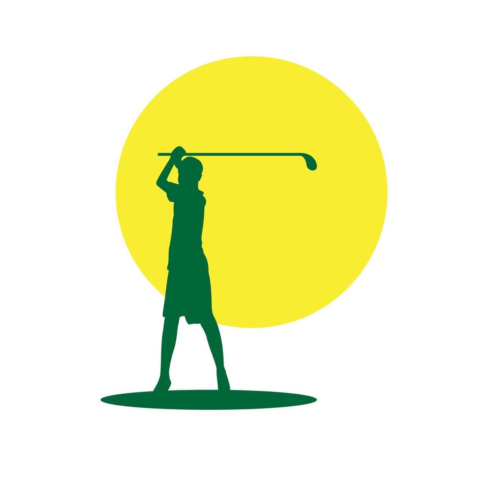 siluett ung golfspelare med solnedgång logotyp design, vektor grafisk symbol ikon illustration kreativ idé