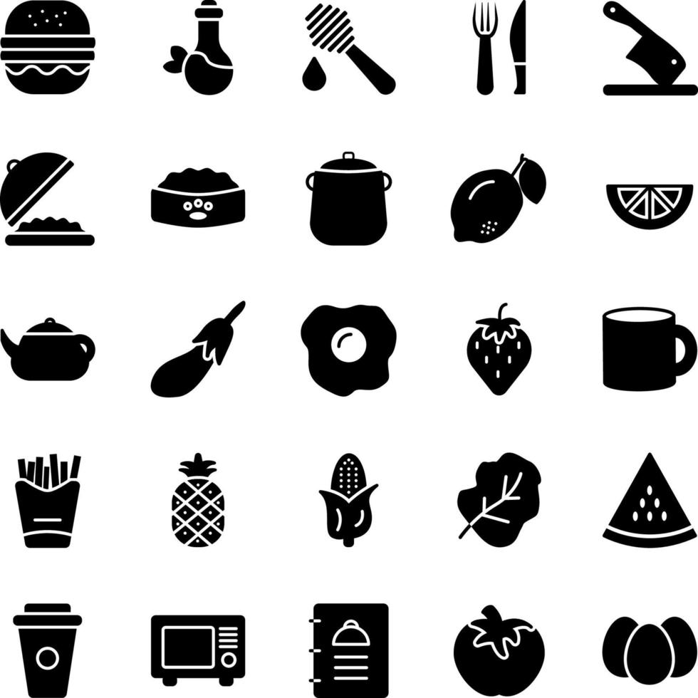Food-Icons im soliden Stil für jeden Zweck, perfekt für die Präsentation von mobilen Apps auf der Website vektor