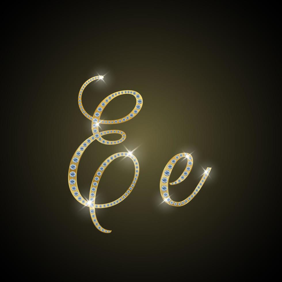 glänzendes alphabet e aus gold und diamant. Vektor