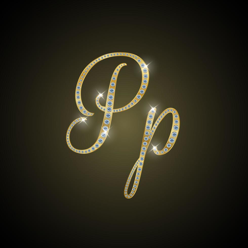 glänzendes alphabet p aus gold und diamant vektor