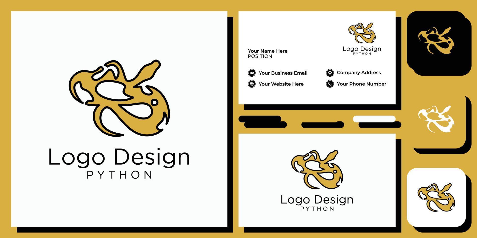 Schlange Design Tier große exotische Haut Schlangenpython mit Visitenkartenvorlage vektor