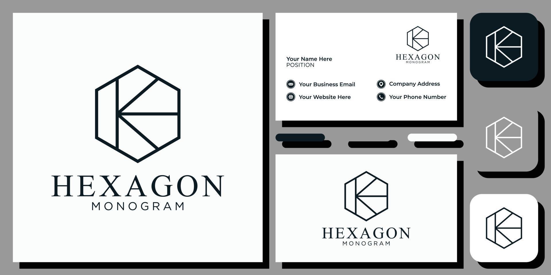 hexagon elegant modern sans serif teckensnitt bokstav initial alfabetet serif teckensnitt med visitkortsmall vektor