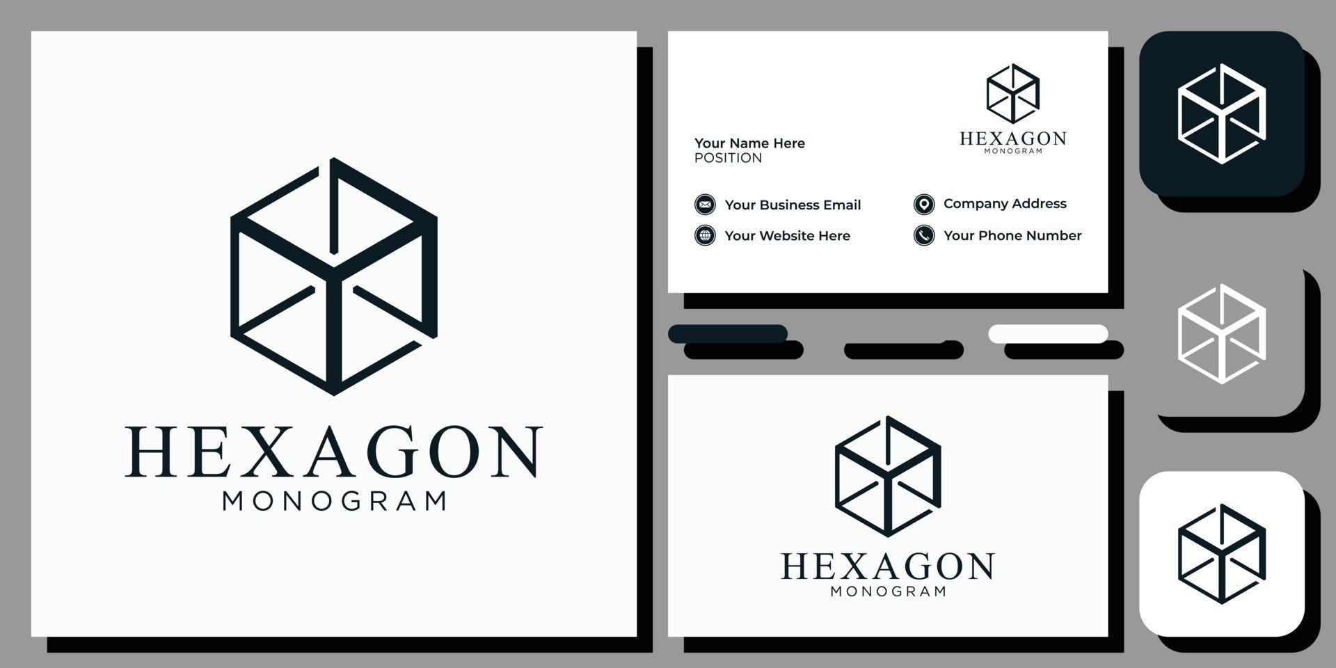 hexagon elegant modern sans serif teckensnitt bokstav initial alfabetet serif teckensnitt med visitkortsmall vektor