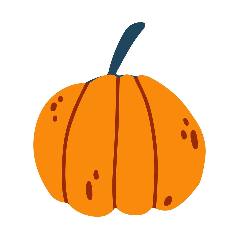 vektorillustration des orangefarbenen kürbises in der hand gezeichneten kindlichen karikaturart. Herbstgesundes Gemüse für Babybekleidung, Textil- und Produktdesign, Tapeten, Geschenkpapier, Karten, Scrapbooking vektor