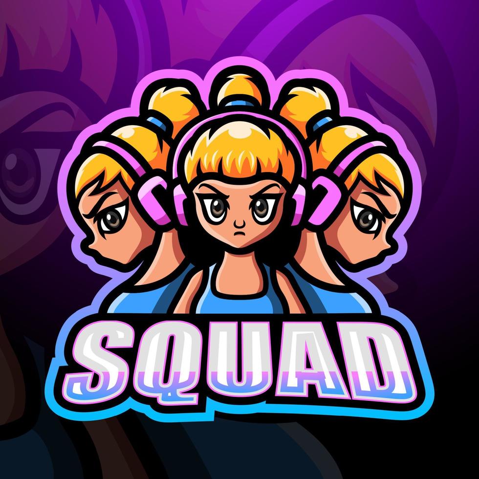 3 Squad Girls eSport-Logo-Design vektor