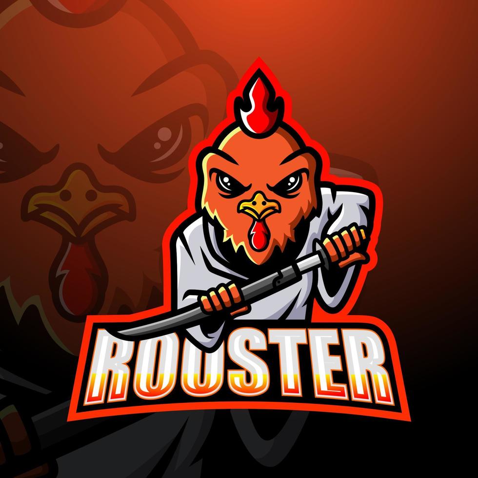 samurai-hahn-maskottchen-esport-logo-design vektor