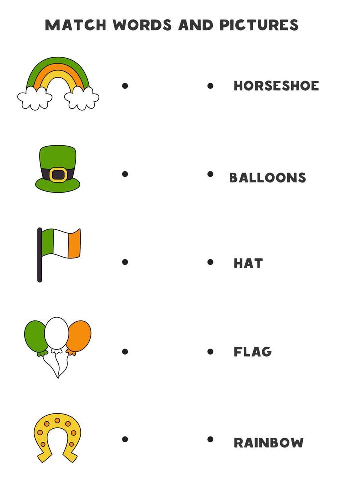 matchande saint patrick day bilder och orden. pedagogiskt spel för barn. vektor