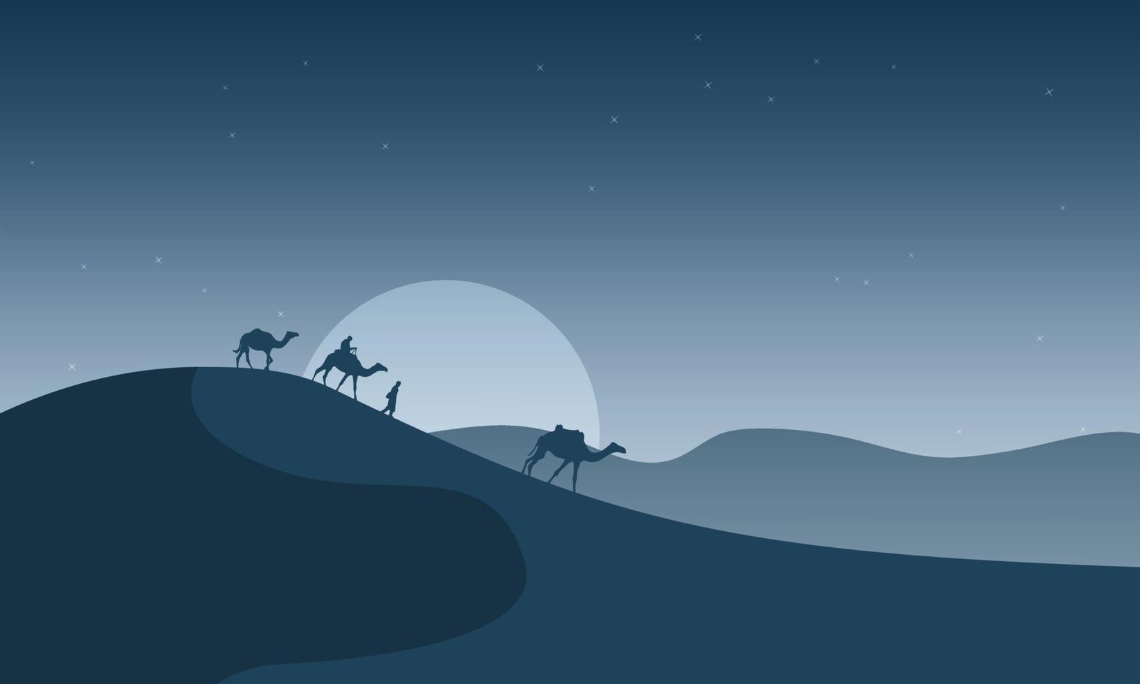 platt siluett öken med kamel landskap för islamisk händelse bakgrund vektor