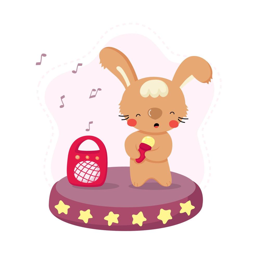söt tecknad kanin som sjunger en sång. rolig djurkaraktär för barndesign. platt vektorillustration. vektor