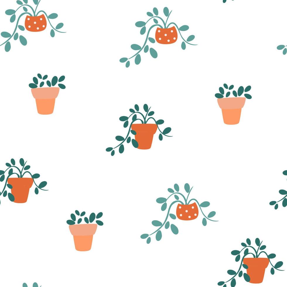 krukväxter seamless mönster. trendig heminredning med växter. blommor i kruka, husinteriör. perfekt för tyg, förpackningar, tapeter, textilier, kläder. vektor illustration