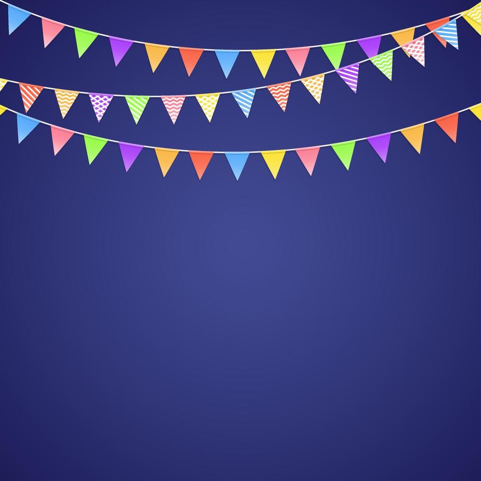 minimalistischer blauer Hintergrund mit festlichen bunten Papierfahnen vektor