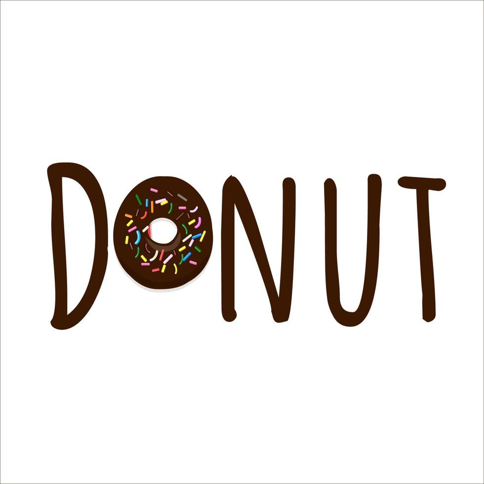 Donut-Text im Cartoon-Stil mit Symbol Donut isoliert auf weißem Hintergrund vektor